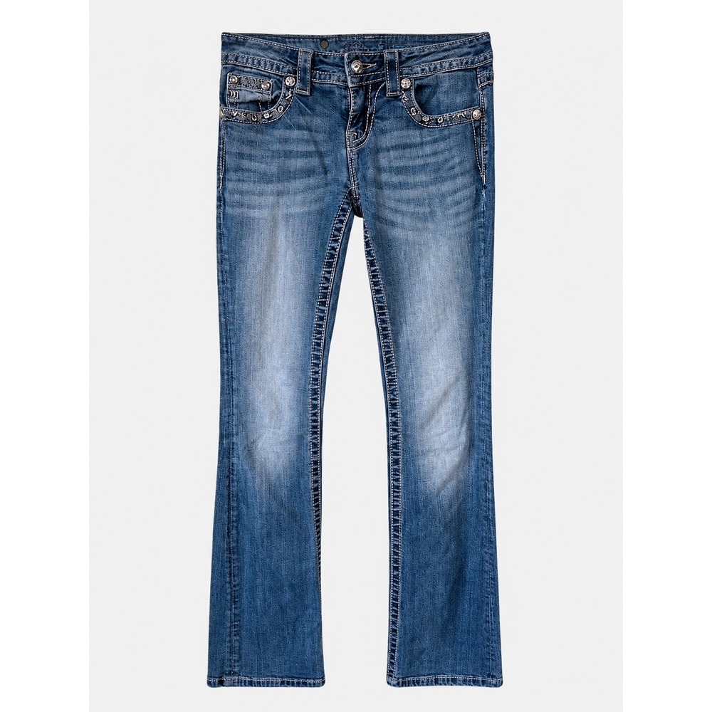 Miss Me Relaxed Bootcut Jeans Blue Embellished XY6325B Size 25 Inseam 34
